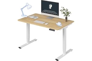 FLEXISPOT E6 3 Stages Dual Motor Electric Standing Desk 48x30 Inch Whole-Piece Board Height Adjustable Electric Sit Stand Desk(White Frame + Maple Desktop, 2 Packages)
