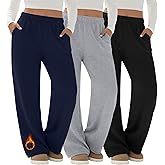 Velvelhall 3 Pack Women's Fleece Plus Size Wide Leg Sweatpants Lined Baggy Pants Drawstring Casual Joggers with Pockets