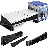 ZYTHRONE Horizontal Stand Compatible with PS5 Slim &amp; Pro Console, Base Stand for PlayStation 5 Slim/Pro Disc &amp; Digital Editions, Hold 12 Pcs Game Disc (Not for PlayStation 5 2020), Black