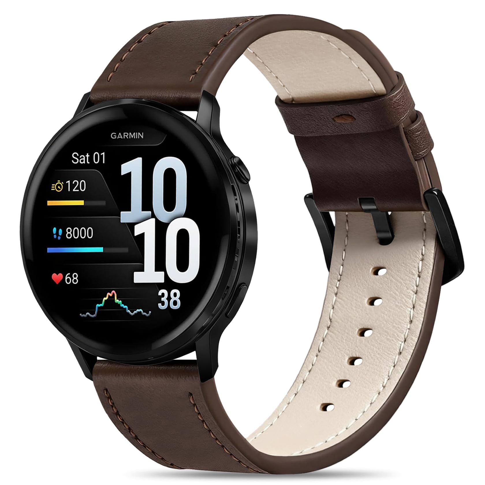 Folavii 22mm Genuine Leather Compatible with Garmin Venu 3 45mm Watch Band/Venu 4 45mm/Venu 2/Vivoactive 4, Quick Release Soft Sport Strap for Forerunner 570-47mm/265/255/255 Music Women Men