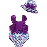 NZRVAWS Newborn Baby Girl Swimsuit One Piece Toddler Girl Bathing Suit with Hat Ruffled Bikini Infant Girls Swimwear