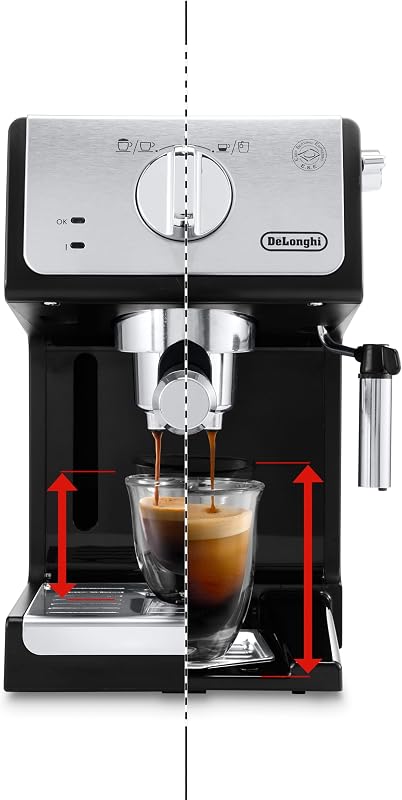 De'lonchi - café da bomba tradicional para espresso e cappuccino, para café e monodysis moídos, 2 xícaras simultaneamente, tanque de água de 1,1l, 1100 w, ecp 33.21, preto e prata — foto 3 de 6