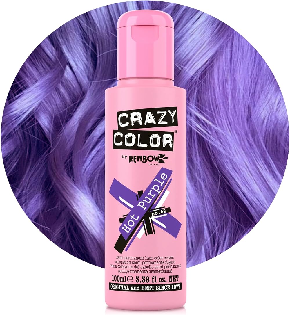 Crazy Color Hot Purple No.62 100ml Semi-Permanent Hair Dye Renbow