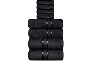Dewall Maisons Exceptional 8-Piece Black Cotton Towel Set - High Absorbency & Softness - Includes 2 Bath Towels, 2 Hand Towels, 4 Washcloths - for Body, Face, Hands - Bathroom Accessory