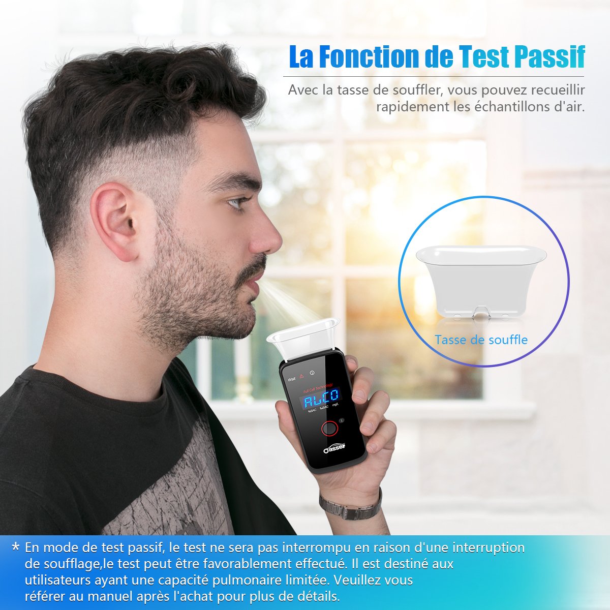 oasser Ethylotest Electronique Alcootest Professionnel à Capteur Electrochimique Testeur d\'alcool à Ecran LED d\'Affichage Numérique avec 4 Embouts (T3-Alcootest)