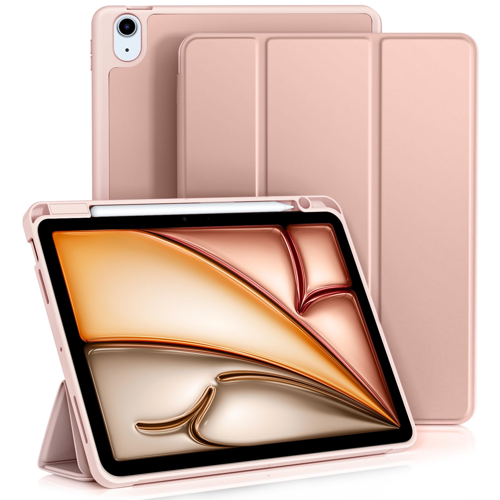 Vobafe Case for iPad Air 11 Inch Case M4/M3/M2(2026/2025/2024), iPad Air 5th 4th Generation(2022/2020 10.9 Inch, Flexible TPU Back Cover with Pencil Holder, Support Apple Pencil Charging-RoseGold