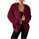 SHENHE Women's Fuzzy Zip Up Hoodie Drawsring Long Sleeve Drop Shoulder Fleece Warm Sherpa Hoodie Sweatshirt