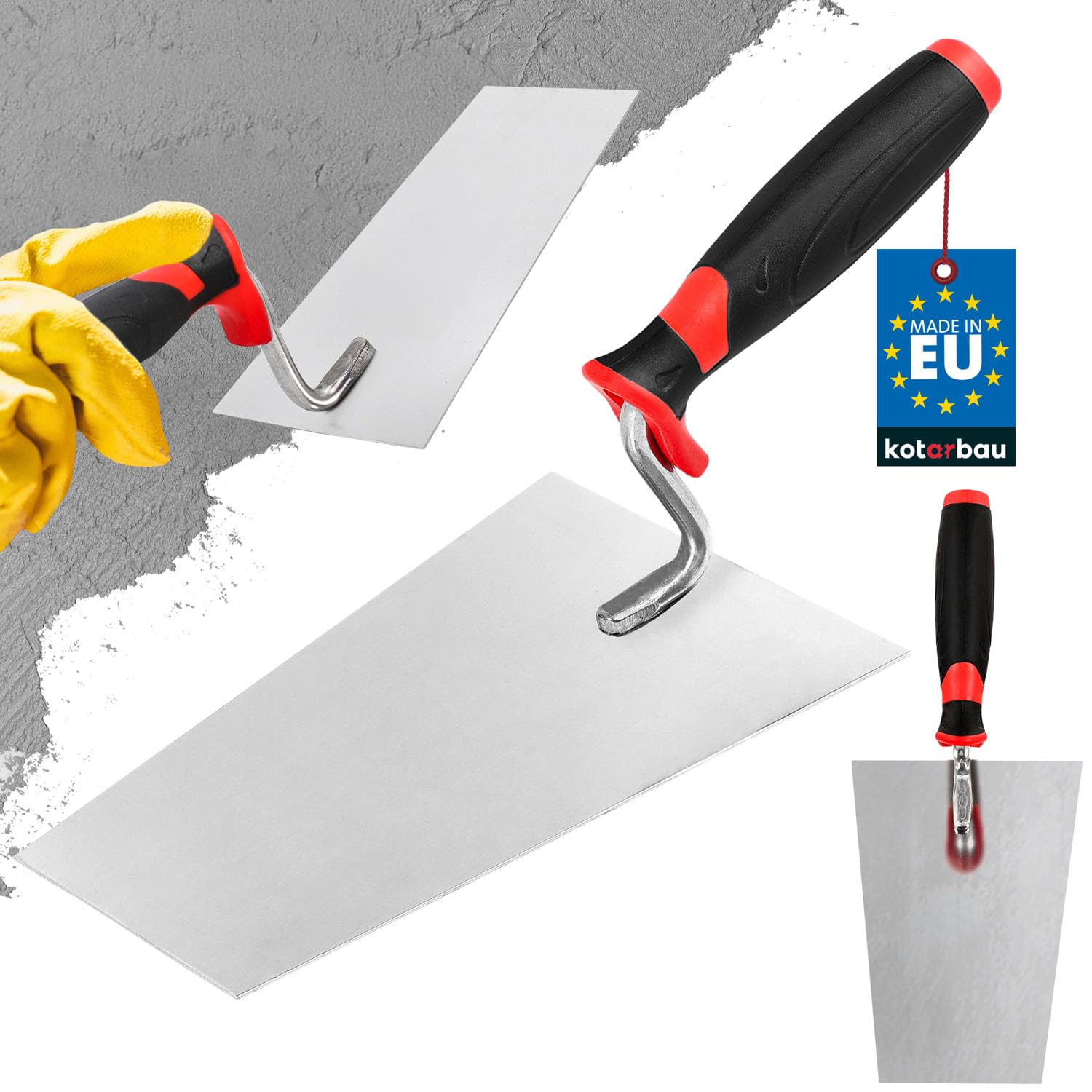 KOTARBAU Stainless Steel Trapezoidal Trowel mm x mm Masonry Trowel with Rubber Handle Plaster Trowel Plaster Trowel Essential for Masonry Work, silver, 180 mm, Trapezoidal trowel