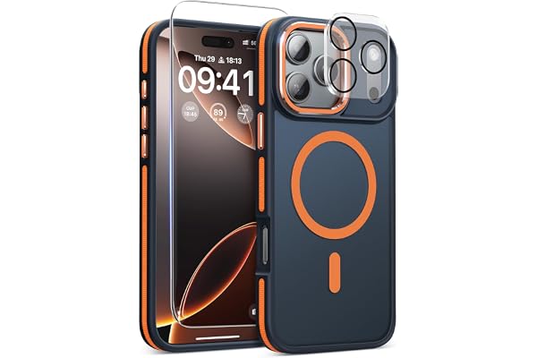 DOMAVER Magnetic 3 in 1 for iPhone 17 Pro Max Case 6.9" Orange | [Omni-Directional Protection], with 1x Screen Protector + 1x