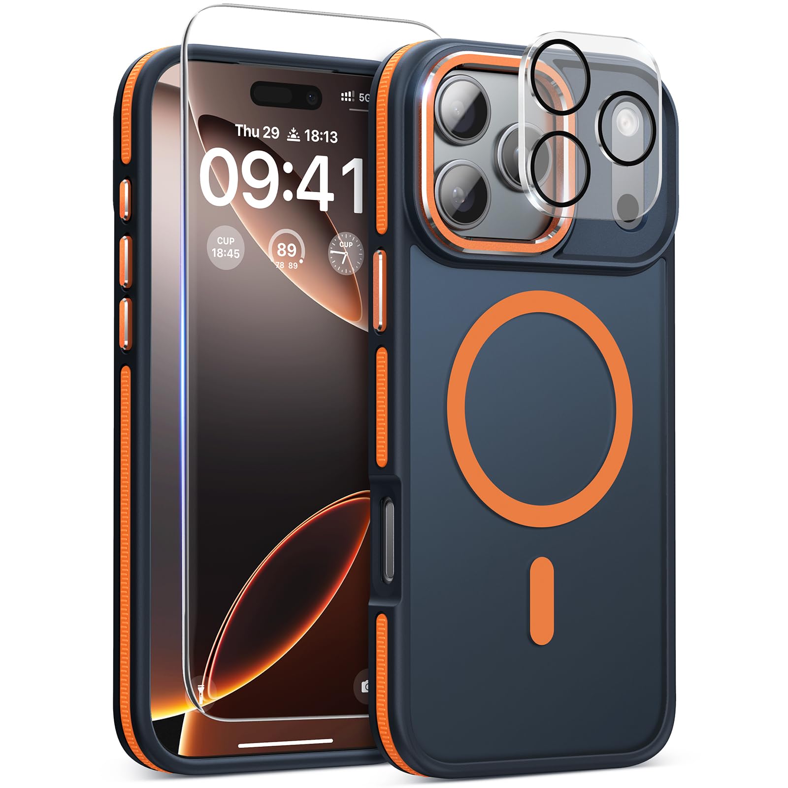 Photo 1 of Magnetic 3 in 1 for iPhone 17 Pro Max Case, [Omni-Directional Protection] with 1x Screen Protector + 1x Camera Cover, [Seamless Work with Magsafe] Protective Case for iPhone 17 Pro Max Cosmic Orange
