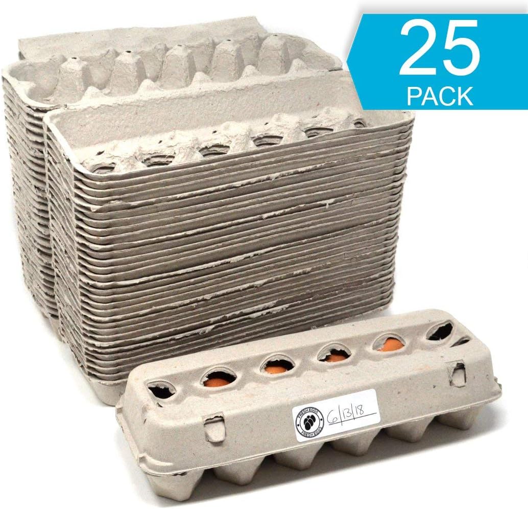Egg Cartons - 25 PACK - Free Labels Included - 100% recycled materials - Made in North America - Bulk Cheap Blank Egg Cartons Pack Of 25 - See Color Of Eggs Inside