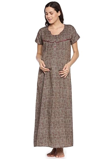 Womens Brown Printed Maternity Nightdress