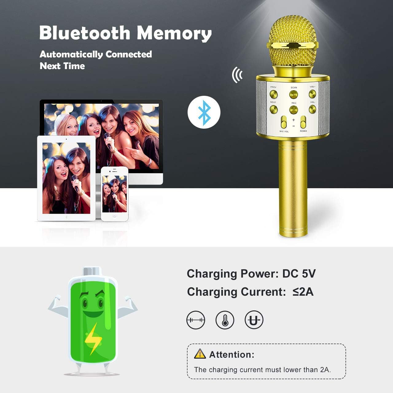 Birthday Gifts for 4-12 Year Old Girls, Party Favors Bluetooth Wireless Karaoke Microphone for Kids Toy Microphone for Boys Girls Toys Age 5-12 Gifts Toys for Teens Boy Age 4-13 Years Old Gold: Sports & Outdoors