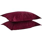 MarCielo 2-Piece Embroidered Pillow Shams, Decorative Microfiber Pillow Covers Set Standard Size, Dark Burgundy
