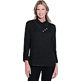 MULTIPLES Women's 3/4 Bungee Sleeve 3-Button Shirred Collar Top