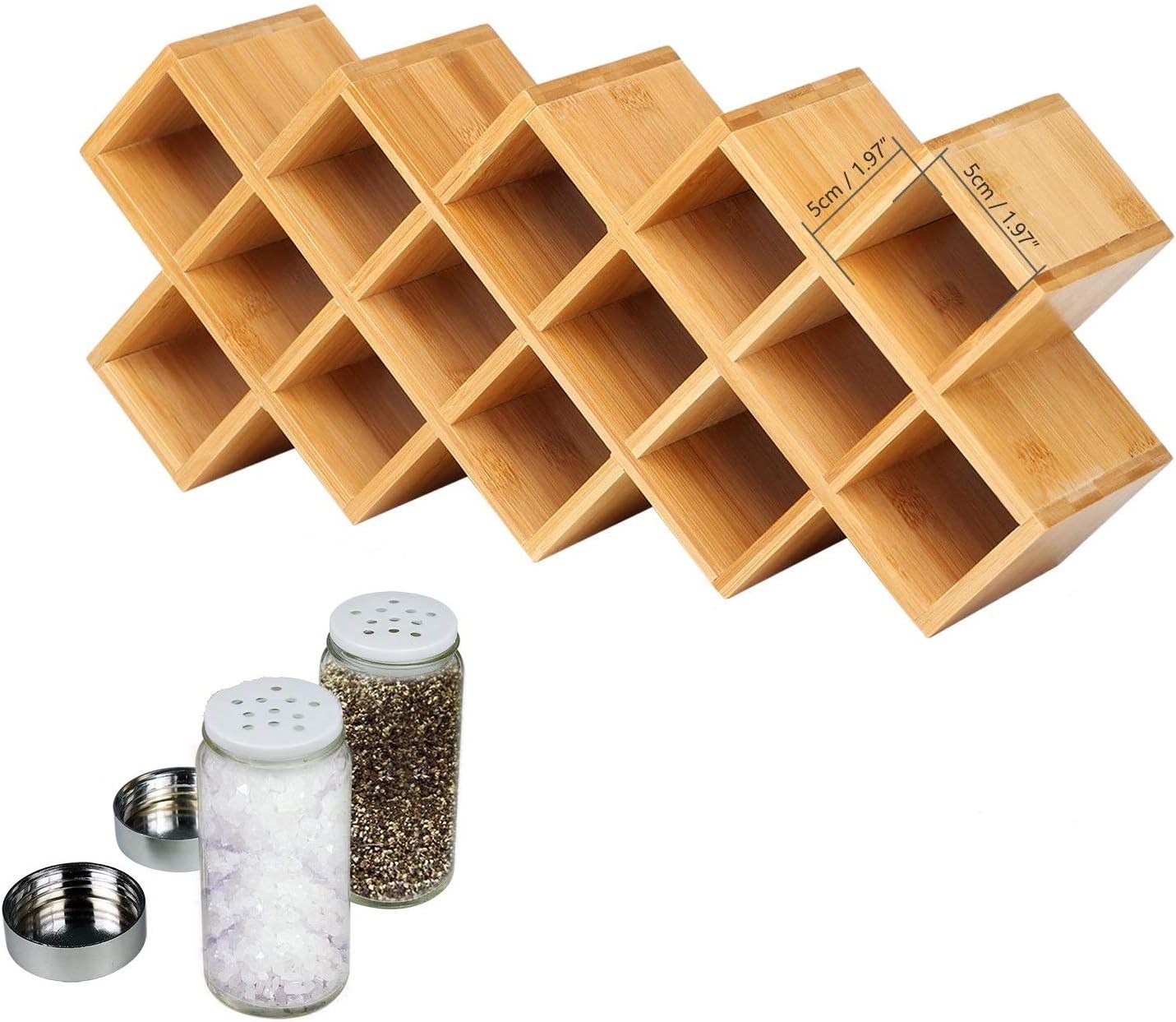 Bamboo Spice Rack, 18Jar Bamboo Countertop Spice Rack Organizer,Free