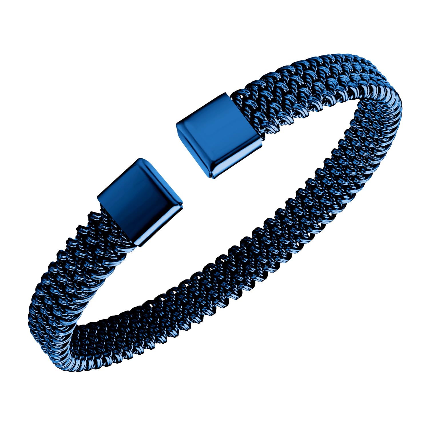 Photo 1 of 555Jewelry Stainless Steel Braided Wire Mesh Open Cuff Bangle Bracelets for Women Thick Twisted Cable Wire Bangle Bracelet for Men Hypoallergenic Unisex Friendship Bracelets, Blue