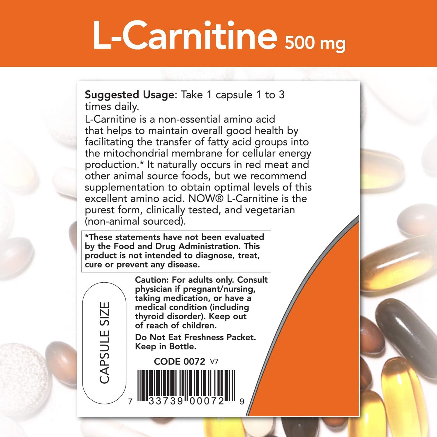 NOW Supplements, L-Carnitine 500mg, Purest Form, Amino Acid, Fitness Support*, 60 Veg Capsules: Health & Personal Care