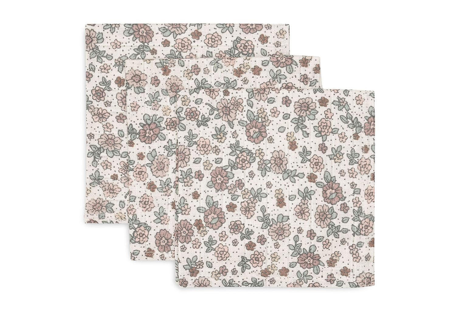 Jollein Retro Flowers 3 Pieces Muslin Mouthwipes 537-848-67045