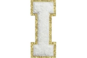 LYVUR Letter Patches Iron on 3Pcs Chenille Letters for Jackets Varsity Letters Patches Letterman Glitter Patches Iron on Letter White I