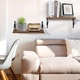 AGM Rustic Dark Wood Wall Shelves Set of 2 with Triangle Brackets view 2
