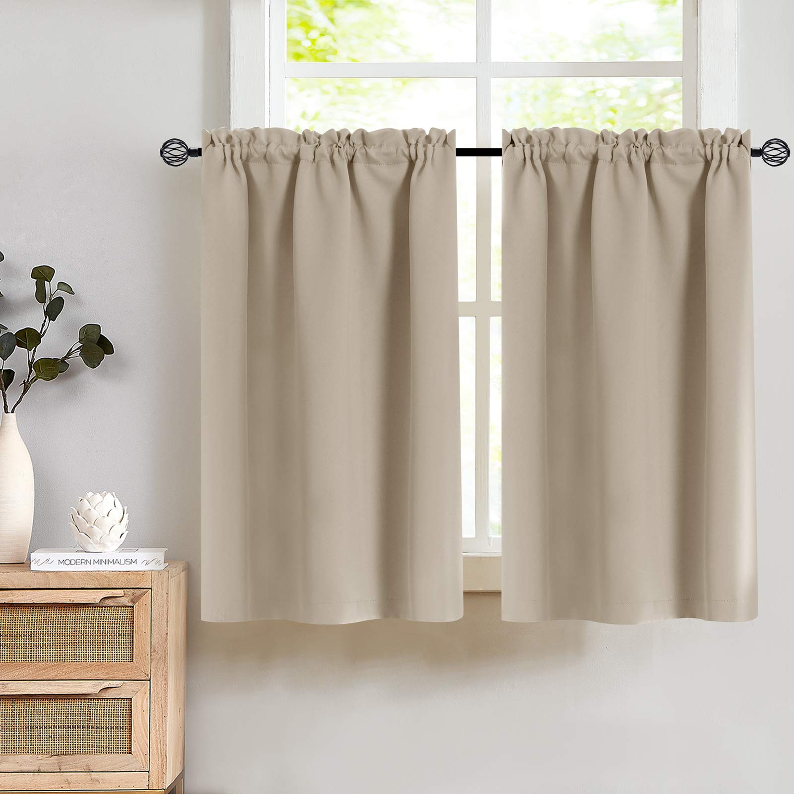 Blackout Tier Curtains Tripe Weave Drapes 1 Pair (45 inch, Taupe)