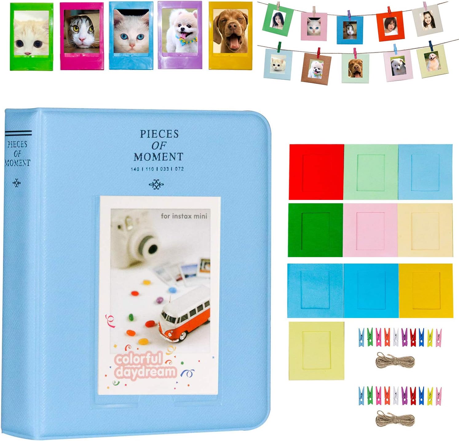 Cpano Photo Album Set Accessories for Fujifilm Instax Mini Camera, Instax Mini Liplay,HP Sprocket, Polaroid Zip, Snap, Snap Touch Printer Films with Film Stickers, Album & Frame(64 Pockets, Blue)