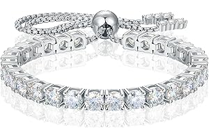 TUHE Moissanite Tennis Bracelet 1.52ct-7.76ct Adjustable Bracelet for Women 18K White Gold Plated S925 Sterling Silver Tennis Bracelet D Color VVS1 Round Cut 2/3/4mm Moissanite Bracelet Gifts for Wife/Mom