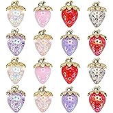 MECCANIXITY 32Pcs Strawberry Charm 31x23mm Acrylic Strawberry Pendants 3D Fruit Cute Ornament Decoration for Jewelry Making Earrings Necklace Bracelets DIY Crafts, Multicolored