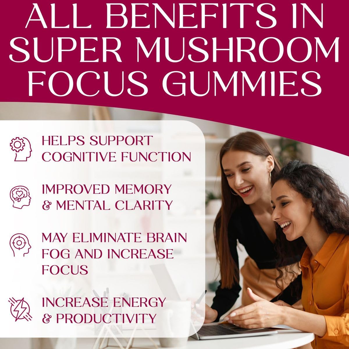 Auri Super Mushroom Focus Gummies - w/Lion's Mane, Alpha GPC & Rhodiola - Mushrooom Supplement to Support Cognitive Function, Mental Clarity, Focus & Energy | 60 Gummies, Vegan Friendly, Non GMOs