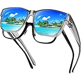 URUMQI Polarized Sunglasses Fit Over Glasses for Men Women, Oversized Square Shades UV400 Protection