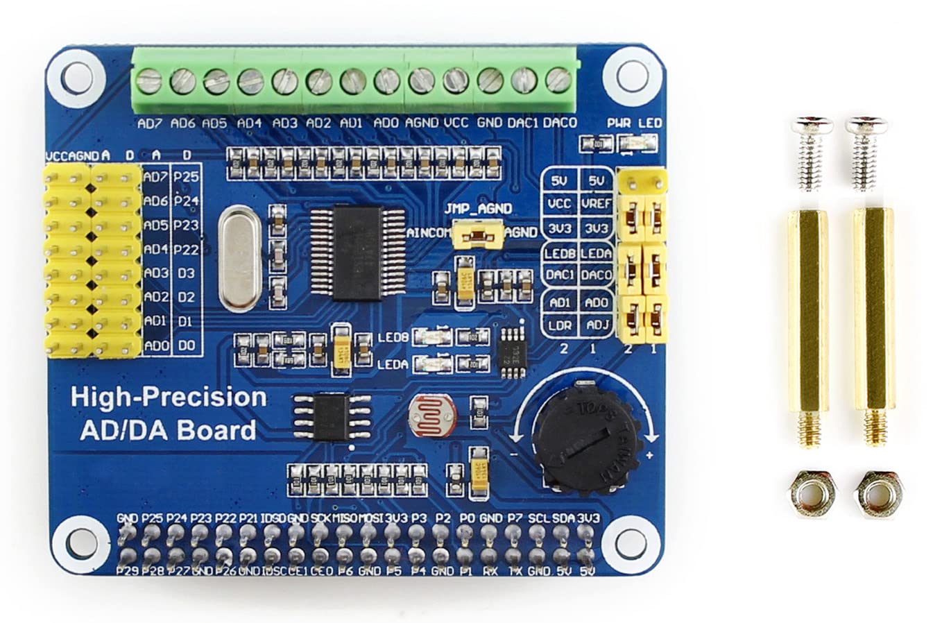 Waveshare High-Precision AD/DA Expansion Sheild Board for Raspberry Pi Allows to Add High-Precision AD/DA Functions to Onboard ADS1256 DAC8532 Sensor Interface
