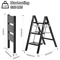 3 Step Ladder, Aluminum Lightweight Folding 3 Step