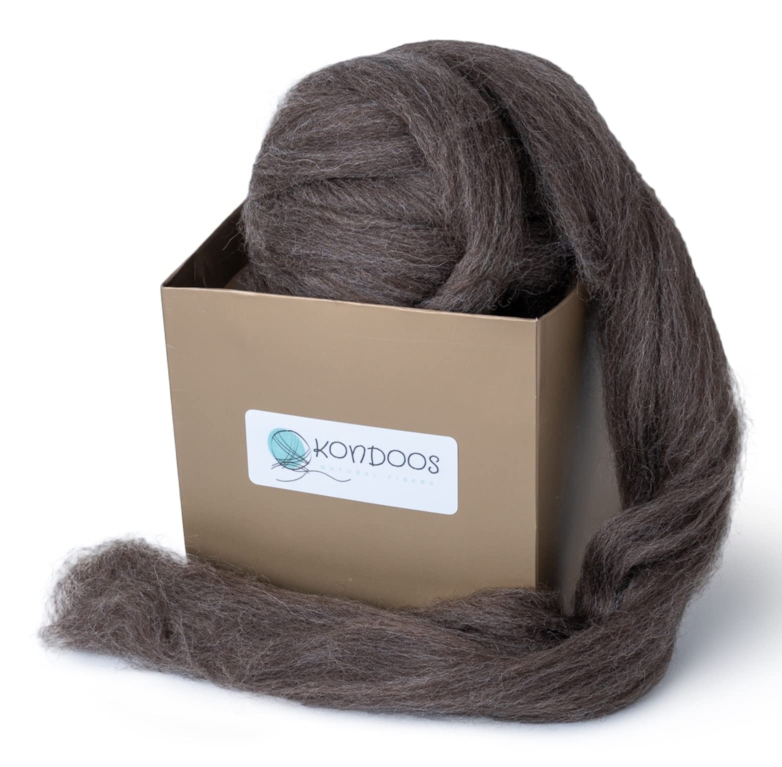 Kondoos Natural Wool roving, 227grams. Best Wool for Needle Felting, handcrafts and Spinning. Carded core un-Dyed. (Mocha, Brown) โ image 1
