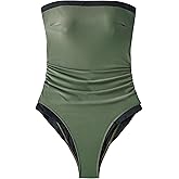 SUUKSESS Women One Piece Tummy Control Swimsuit Strapless Bandeau Bathing Suit