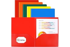 GNL Plastic Folders with Pockets, Pack of 5, Colored Heavy Duty 2 Pocket File Folders Letter Size, Pocket Folders for School, Home, and Office
