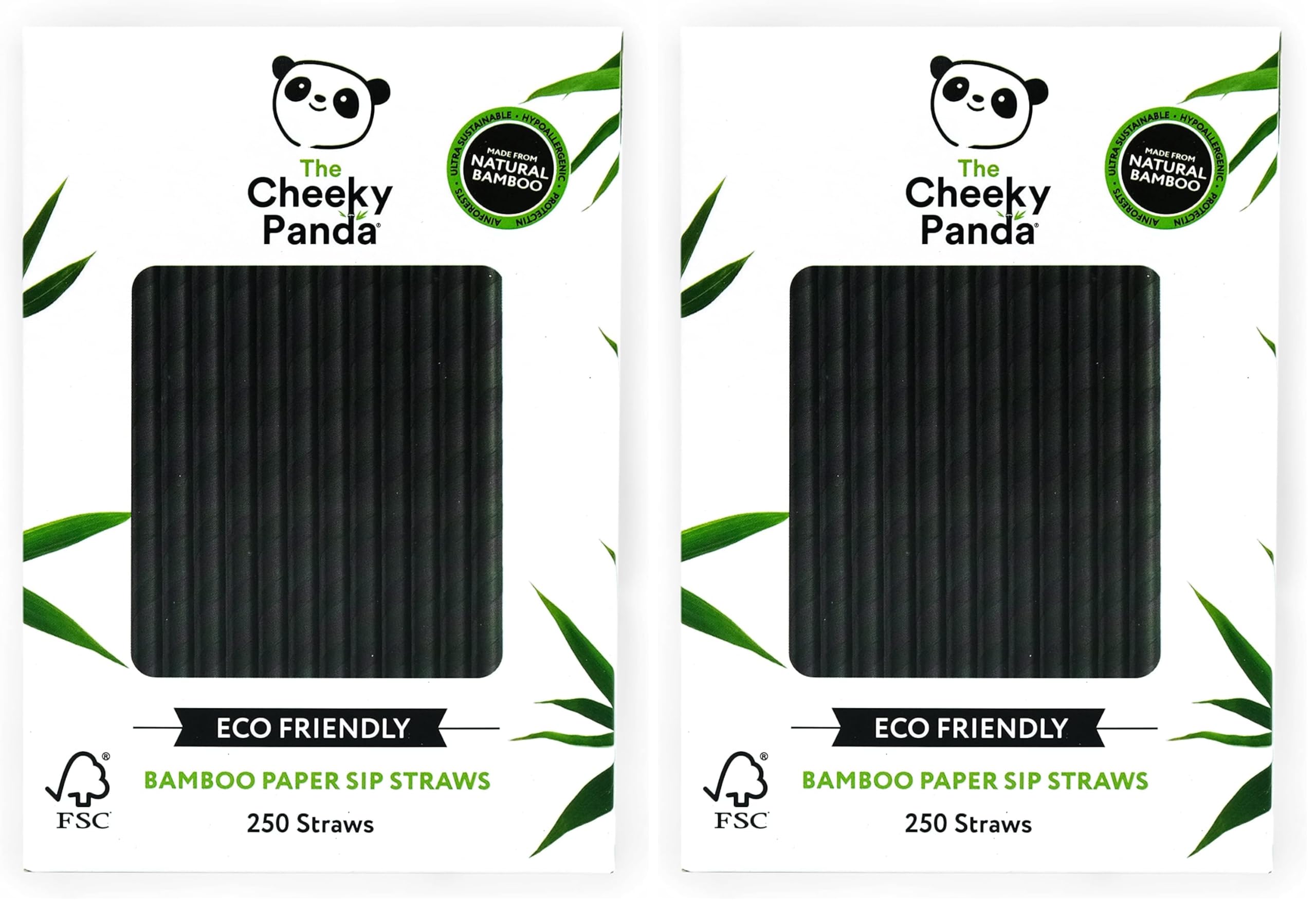 The Cheeky Panda Bamboo Paper Cocktail Straws | 250 Black Paper Cocktail Drinking Straws (Pack of 2)