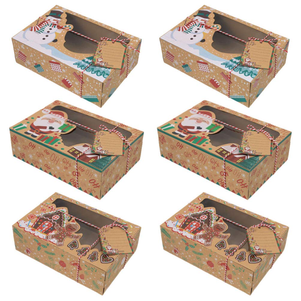 SOIMISS Xmas Sweets Boxes Paper Gift Boxes PVC Window Gingerbread Biscuit Boxes 6PCS
