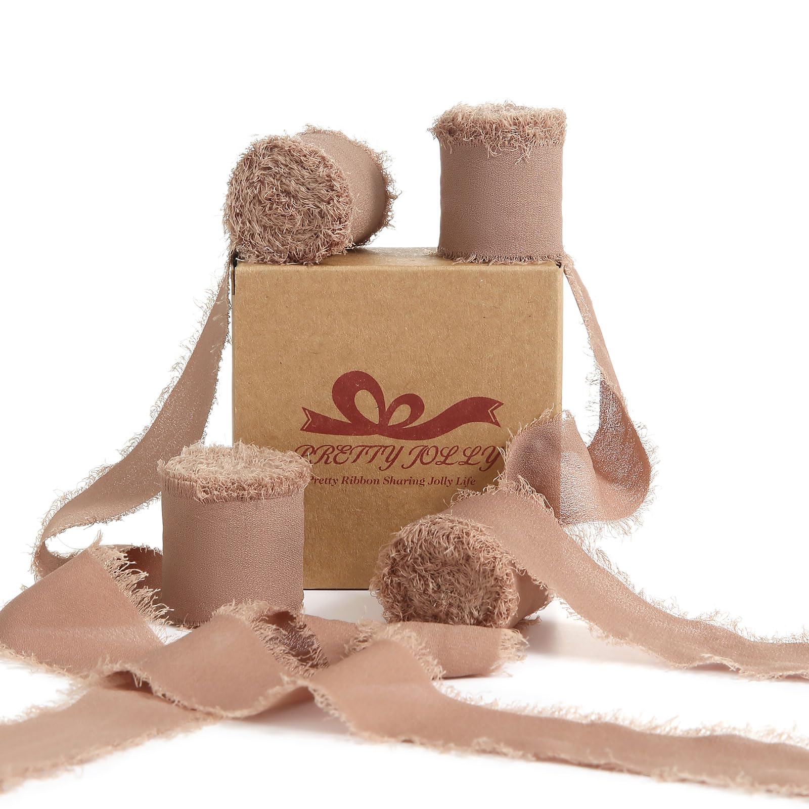 Pretty Jolly Brown Chiffon Ribbon for Gift Wrapping 1 1/2 Inch 20Yd Wedding Car Ribbons Handmade Fringe Silk Ribbon for Cake Flower Bouquet Wedding Invitations DIY Crafts and Hair Bow