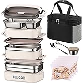 HEWOOH Large Bento Box Adult Lunch Box (74 Oz Large Capacity), Reusable, Including Lunch Bag, Fork And Spoon, 3 Dividers, Suitable For Work, Picnic, Dishwasher And Microwave Safe.(White)