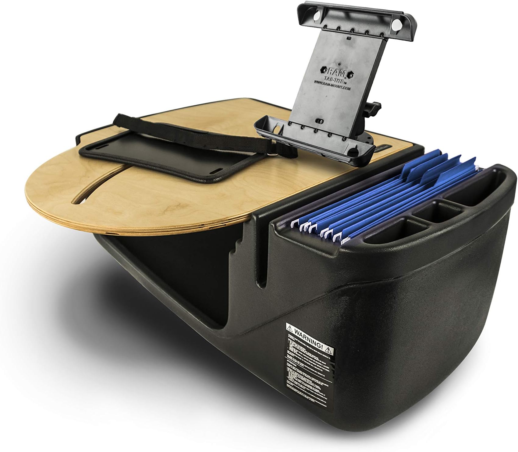 AutoExec AUE39250 Roadmaster Car Desk Elite with Built-in Power Inverter and Tablet Mount,Birch