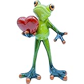 VVGIFTS Frog Figurines Decor Funny Cute Craft Resin Frog Sculpture Statue for Home Office Desk Tabletop Bathroom Decoration, Ornament Gift (Frog Holding Heart)