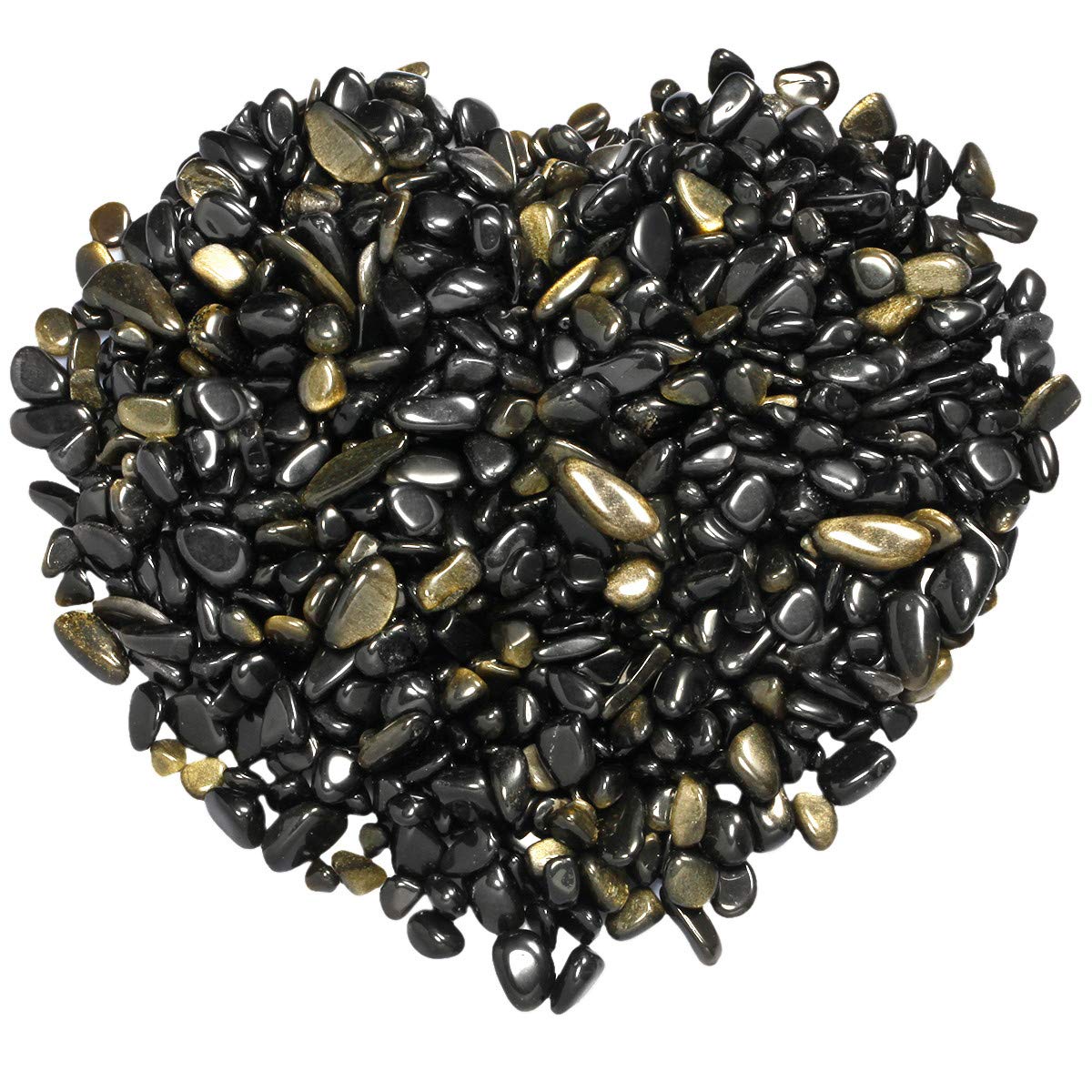 Nupuyai 1 lb Tumbled Gold Obsidian Crystal Chips Stone, Crushed Irregular Shape Healing Reiki Crystal Stone for Home Decoration