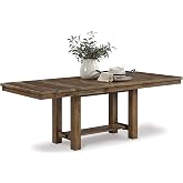 Signature Design by Ashley Extendable Dining Table, Grayish Brown, Seats 8 | Wood, Acacia veneer, Engineered wood, Rectangular farmhouse style, 2 extension leaves, Moriville Series