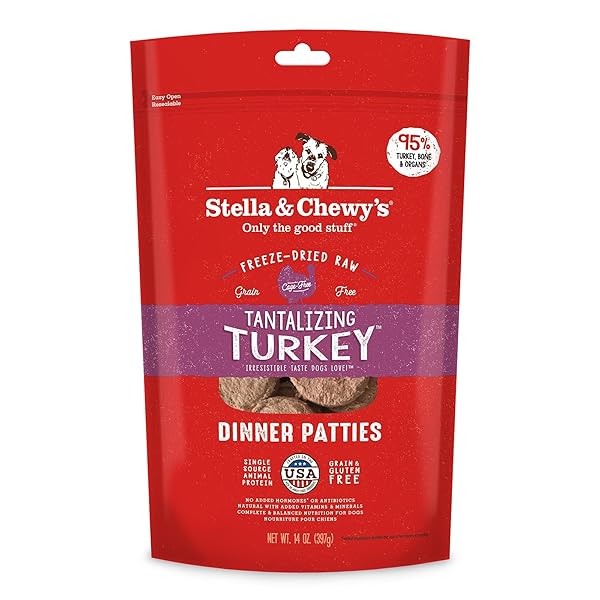 STELLA & CHEWY’S FREEZE DRIED RAW DINNER PATTIES – GRAIN FREE DOG FOOD, PROTEIN RICH TANTALIZING TURKEY RECIPE – 14 OZ BAG