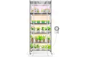 Barrina CX2Z Greenhouse with Grow Light for Indoor Plant & Seedlings, 6-Tier Plant Shelf with 2FT 30W(Per Light) Full Spectrum Plant Lights, 3 Adjustable Spectrum and Timer, 29x14x71 Inches