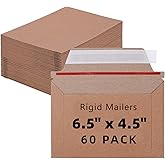 TFONSIGI 60 Pack 6.5" x 4.5" Self Seal Envelopes Photo Document Mailers, Stay Flat Brown Kraft Paper Rigid Mailers for 4x6 Cards, CD, Invitation, Postcard, Comic Book, Photos, Document