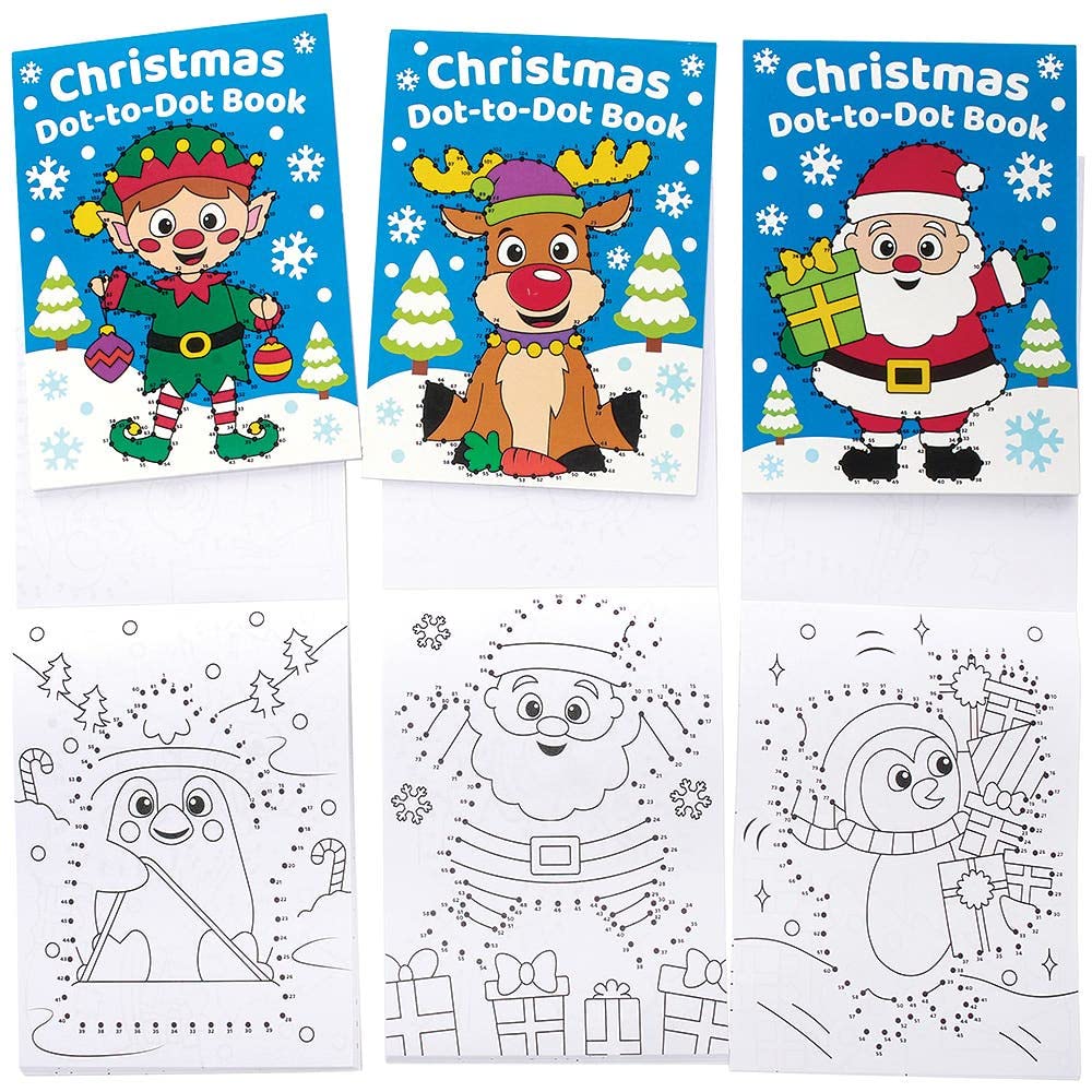Baker Ross FX435 Christmas Dot to Dot Books - Pack of 8, Entertaining Travel Activities, Xmas Party favours, Kids Easy Activity Books