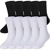 Velice Unisex Little Kids Youth Boys Girls Socks Soft Cotton Dress School Uniform Seamless Black White Crew Sock 10 Pairs
