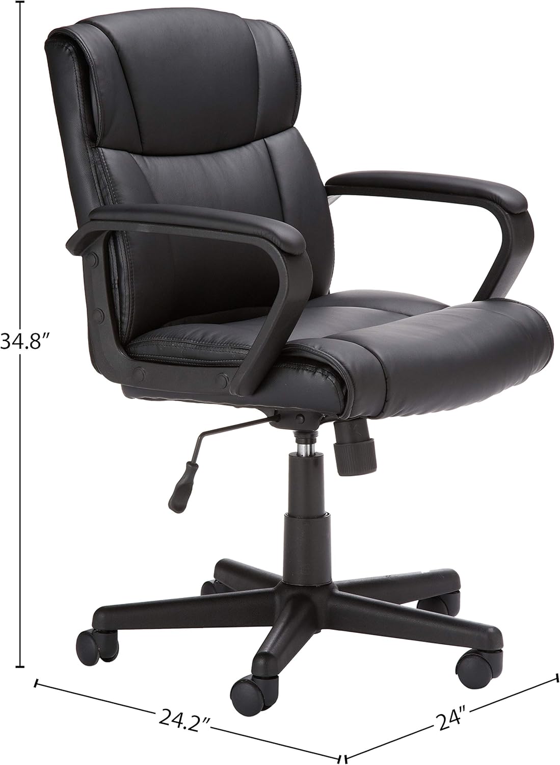 Basics Leather-Padded, Adjustable, Swivel Office Desk Chair with Armrest, Black: Furniture & Decor